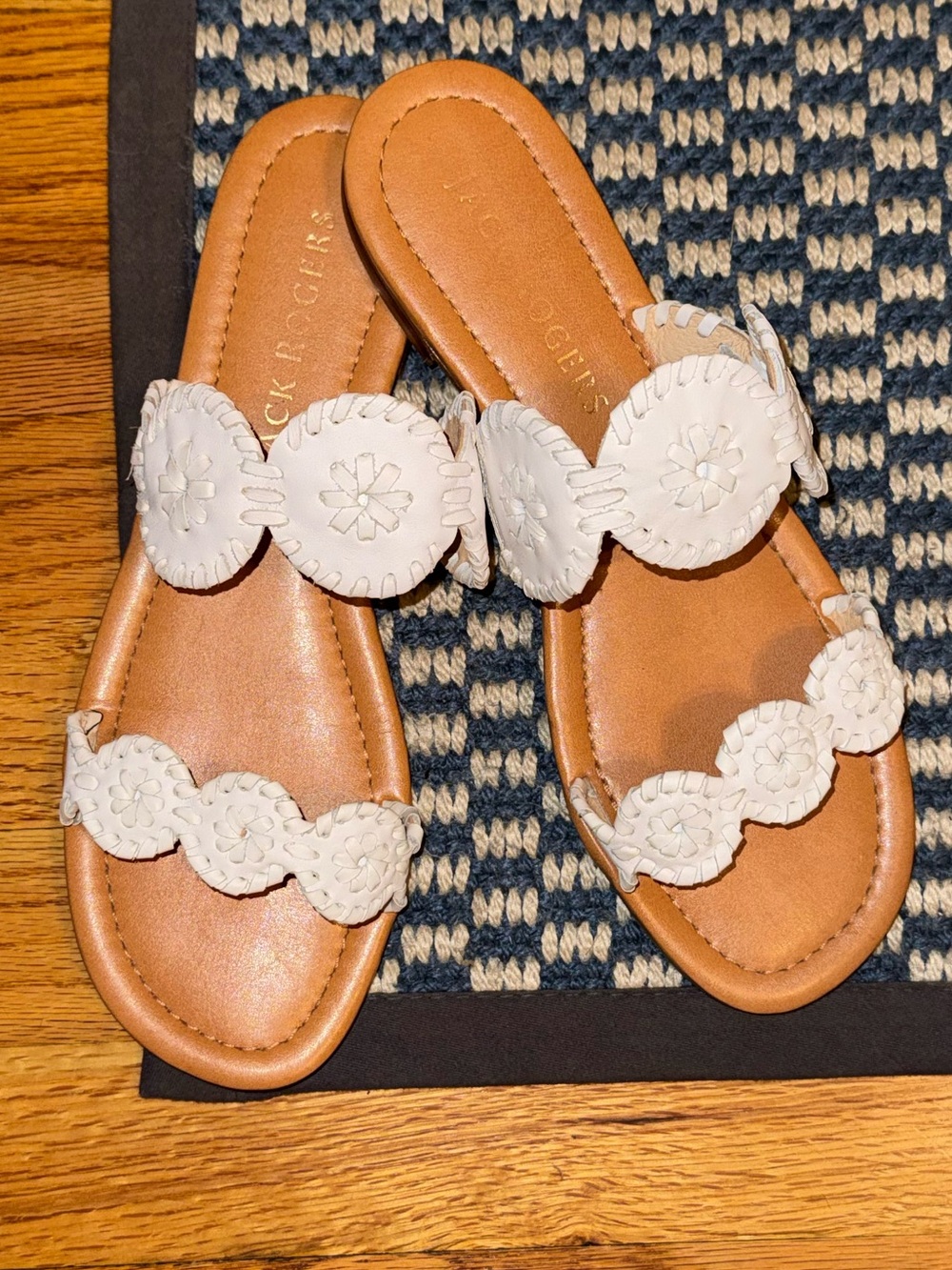 White Leather Medallion Slide Sandals - Women